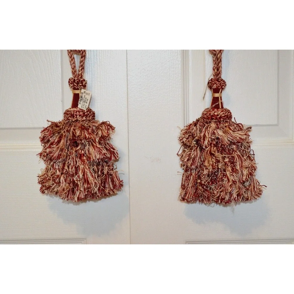 Lot of 4 Vintage Red & Ivory Drapery TieBacks Twisted Cord Regency‎ Shabby Chic